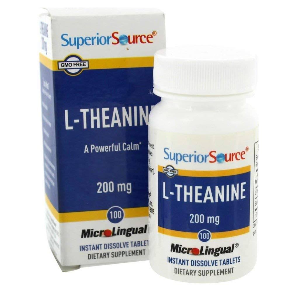 Superior Source L-Theanine 200 mg, Under The Tongue Quick Dissolve Sublingual Tablets, 100 Ct, Promotes Relaxation & Facilities Restful Sleep, Non-GMO