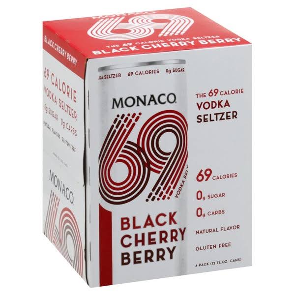 Monaco The 69 Calorie Vodka Seltzer, Black Cherry Berry, 4 Pack - 4 pack, 12 fl oz cans