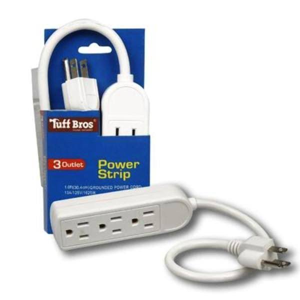 Power Strip 3 Outlet W1ft Cord Wholesale, Cheap, Discount, Bulk (Pack of 12)