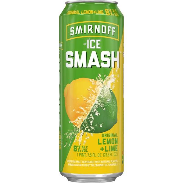 Smirnoff Ice Smash Malt Beverage, Original Lemon + Lime - 1 pint 7.5 fl oz (23.5 fl oz)