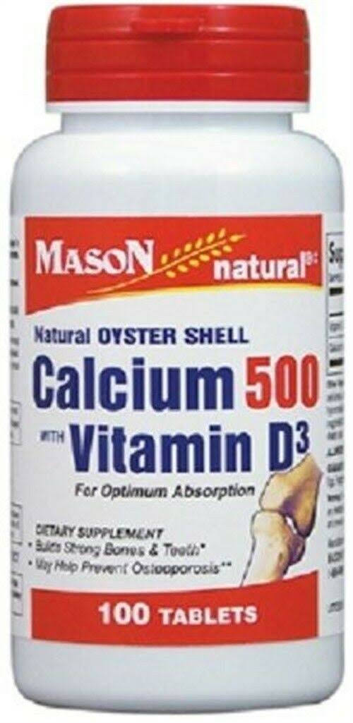 Mason Natural Oyster Shell Calcium Tablets with Vitamin D3 Supplement - 500mg, 100ct