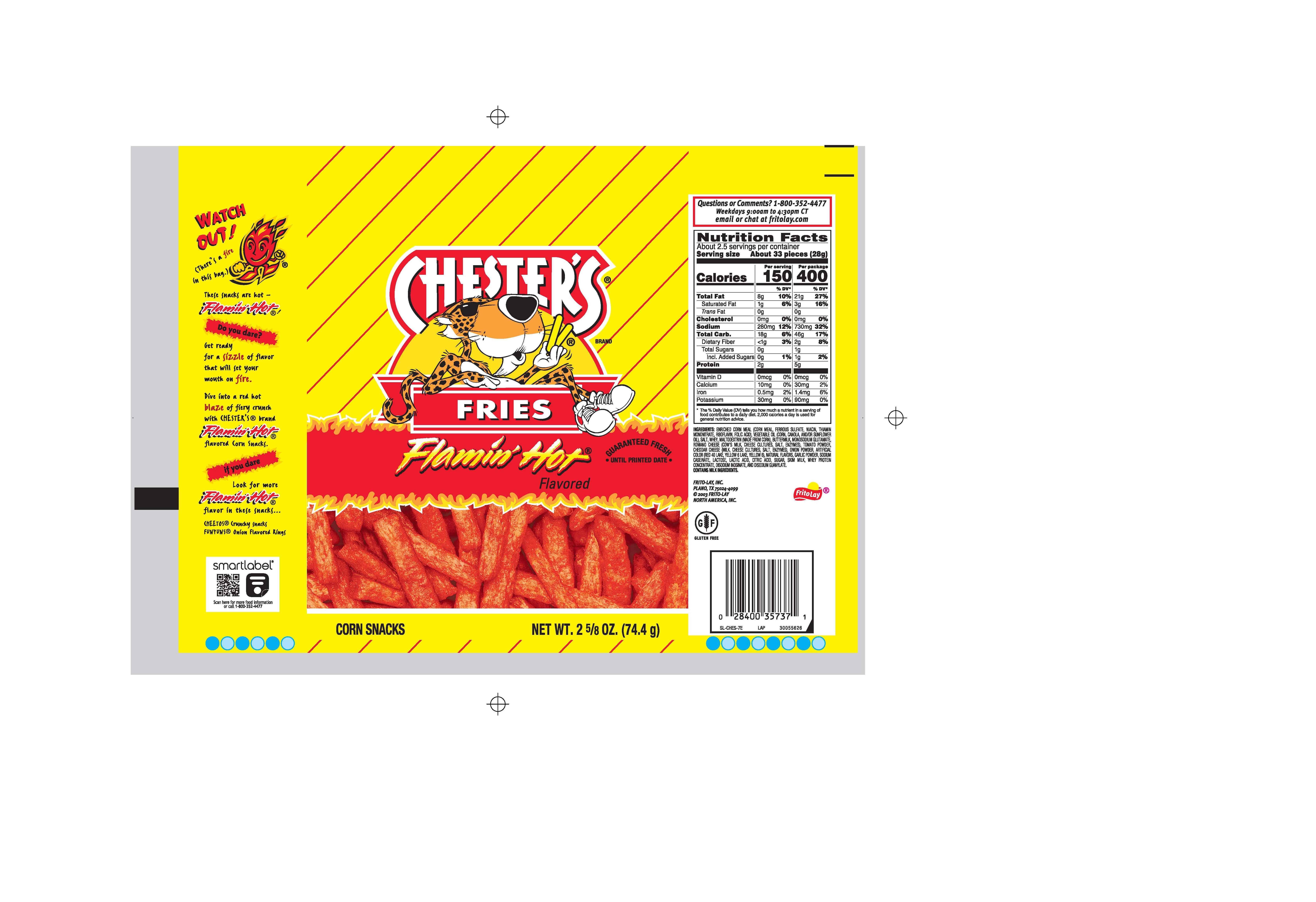 Chesters Fries, Flamin' Hot Flavored - 2.63 oz