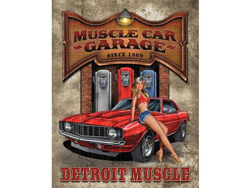 Muscle Car Sexy Girl Speed Garage Gas Pump Cave Classic Legends Metal Tin Sign - 16.5"x12.5"