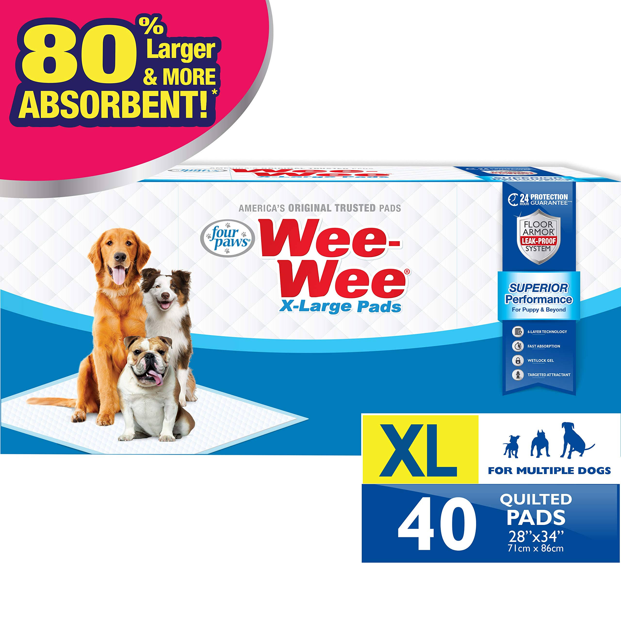 Wee-Wee Puppy Training Pee Pads 40-Count 28" x 34" X-Large Size Pads for Dogs