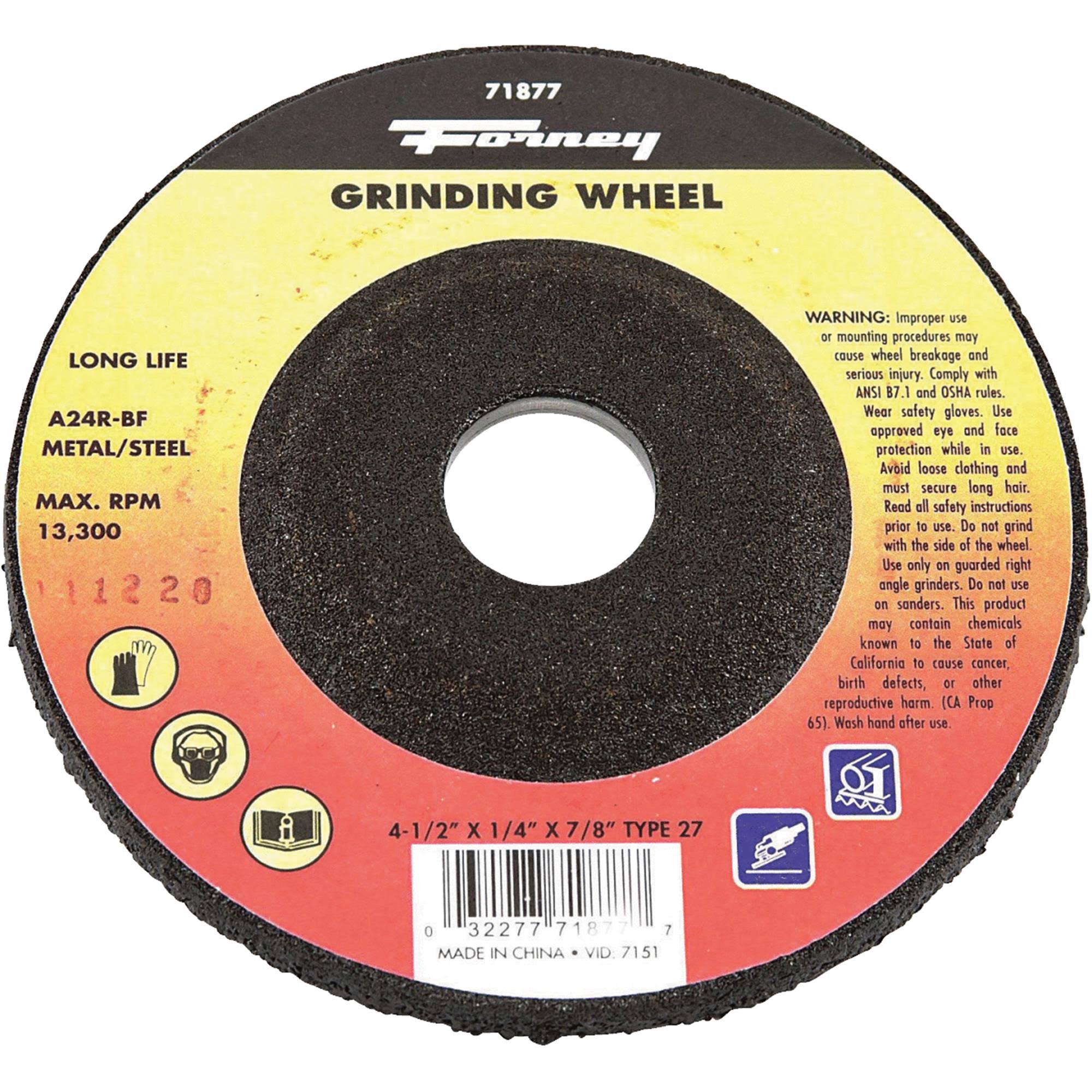 Forney Industries 71877 Wheel Grinding - 4 1/2"x 1/4" x 7/8", Type 27