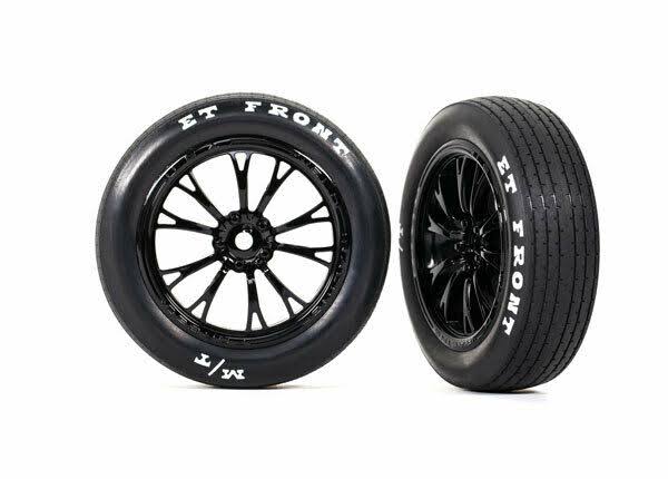 Traxxas Tires & Wheels, Assembled, Glued (Weld Gloss Black Wheels, Tires, Foam Inserts) (Front) (2) TRX9474