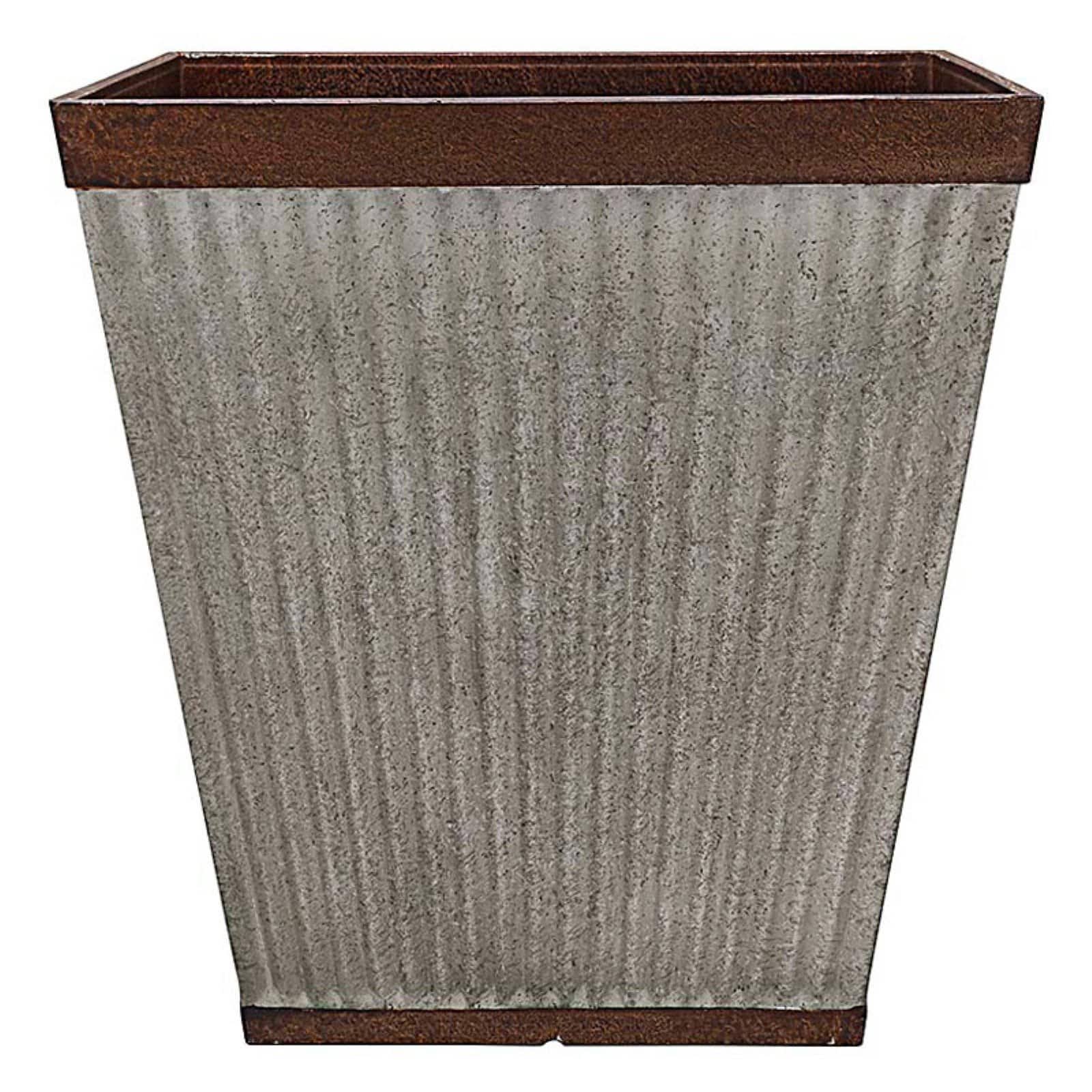 Southern Patio Westlake 16 in. x 16 in. Resin Rustic Galvanized Square Planter