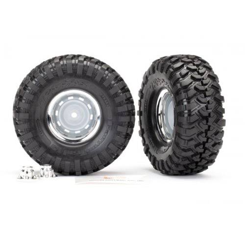 Traxxas 1.9" Canyon Trail Tyres On Chrome Rims - Glued Wheels 2pcs