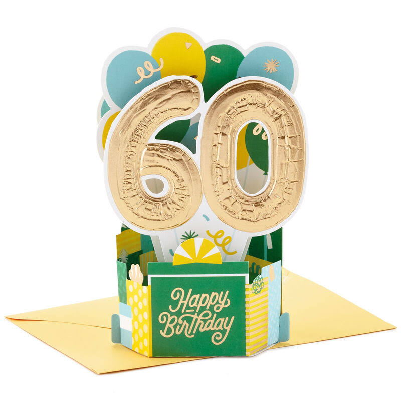 60 Birthday Balloons 3D Pop-Up 60th Birthday Card