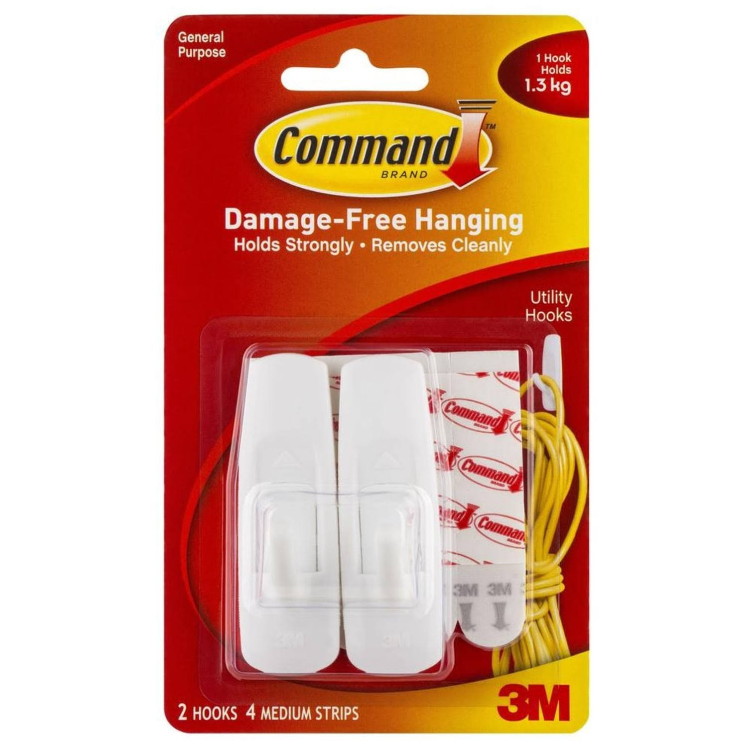 3M Command Adhesive Reusable Medium Hooks - Pack Of 2
