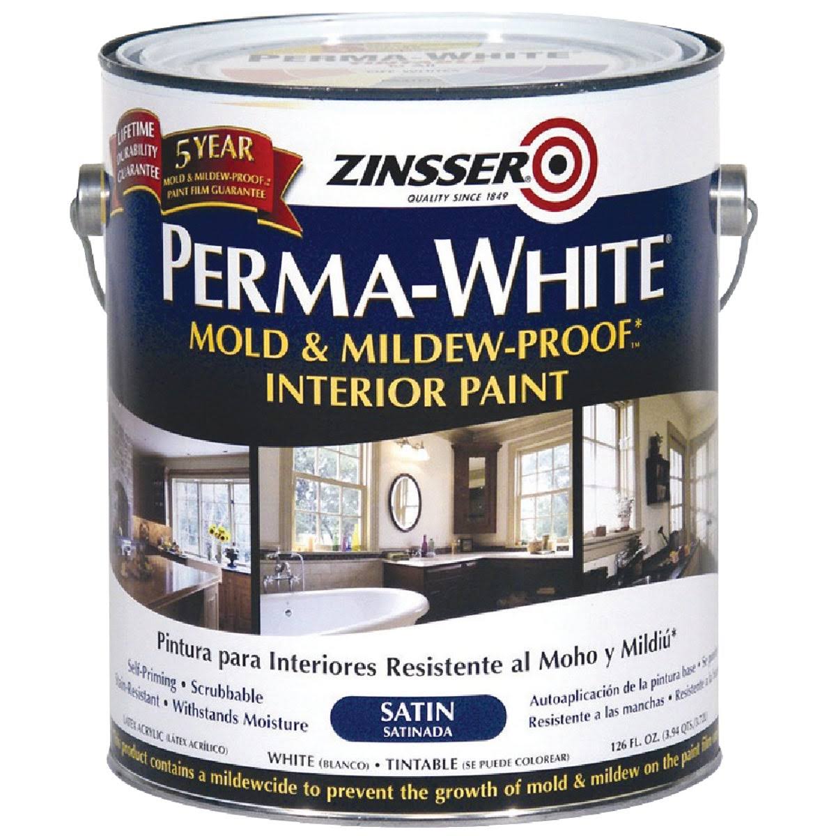 Zinsser Perma White Mold and Mildew Proof Interior Paint - Satin White, 1 Gallon