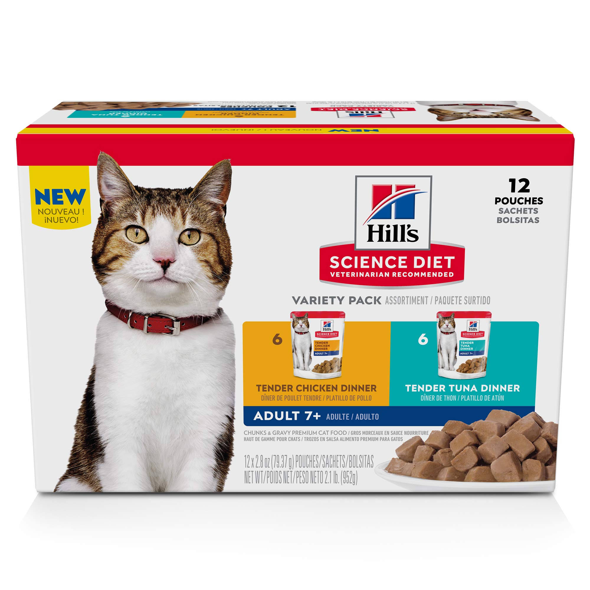 Hill's Science Diet Senior 7+ Wet Cat Food Pouch Variety Pack Chicken and Tuna 2.8 oz 12 pk