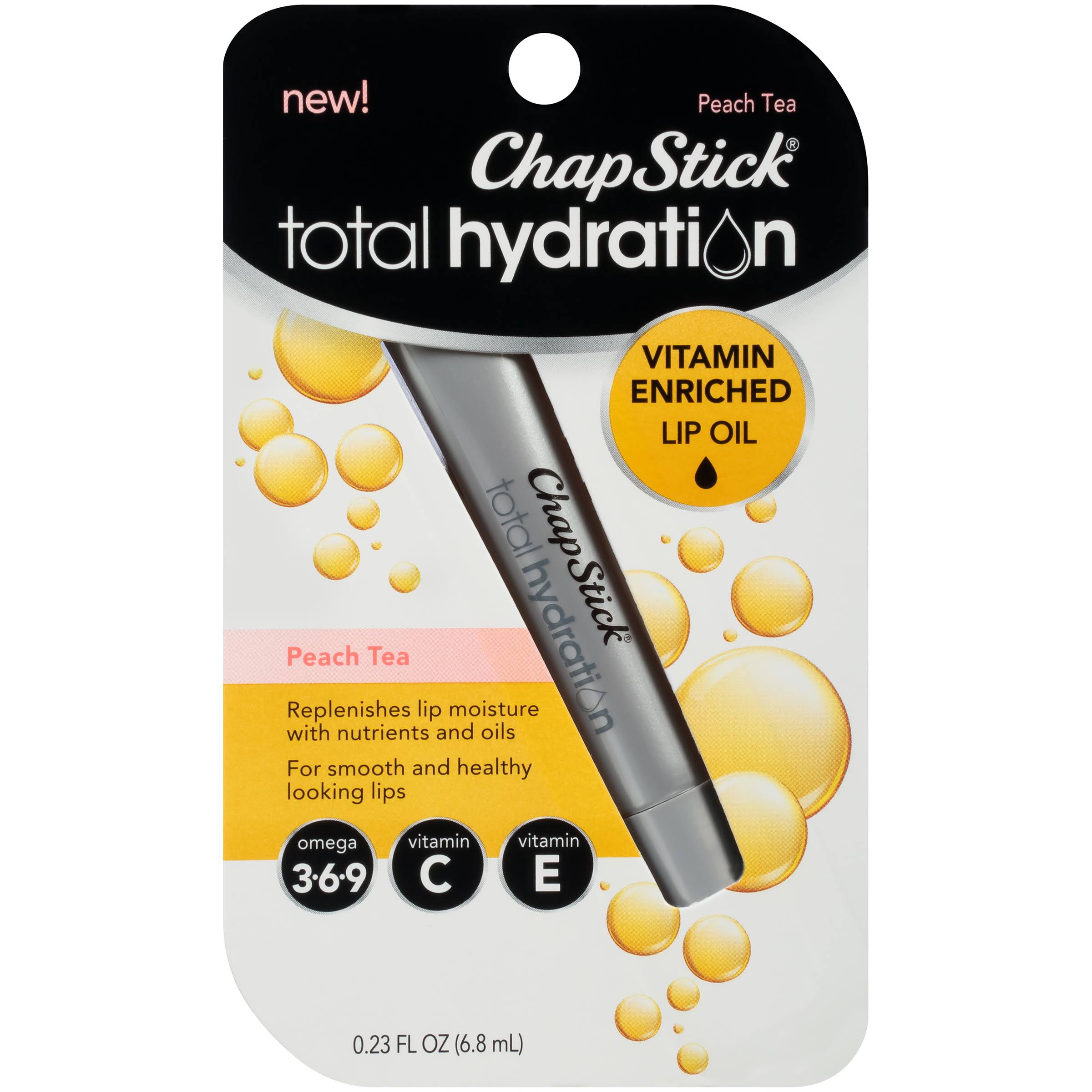 Chapstick Total Hydration Vitamin Enriched Lip Oil - Peach Tea Flavor, 0.23oz