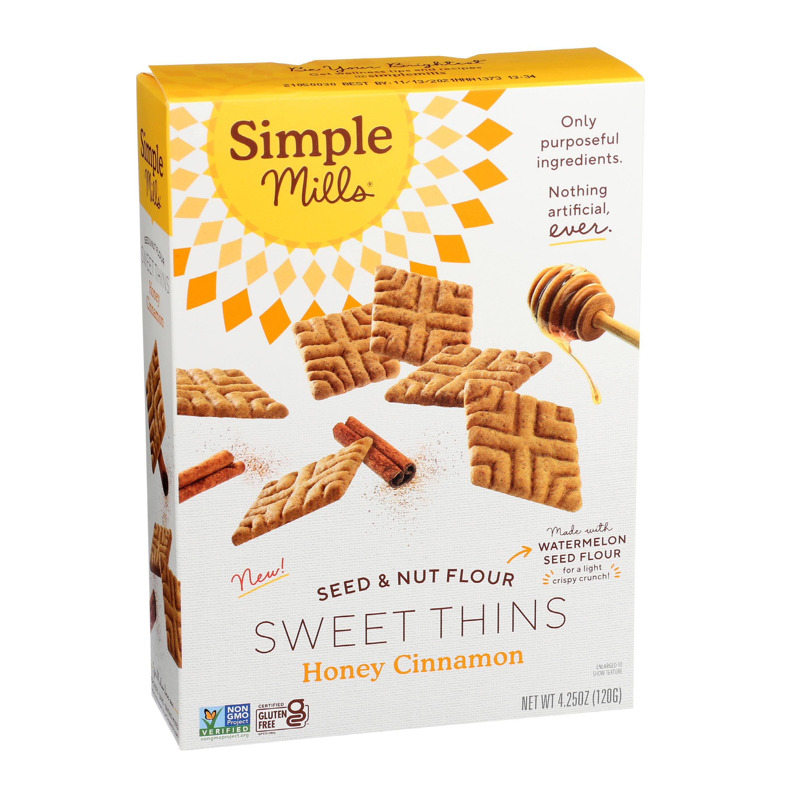 Simple Mills Seed & Nut Flour Sweet Thins Honey Cinnamon 4.25 oz (120 g)