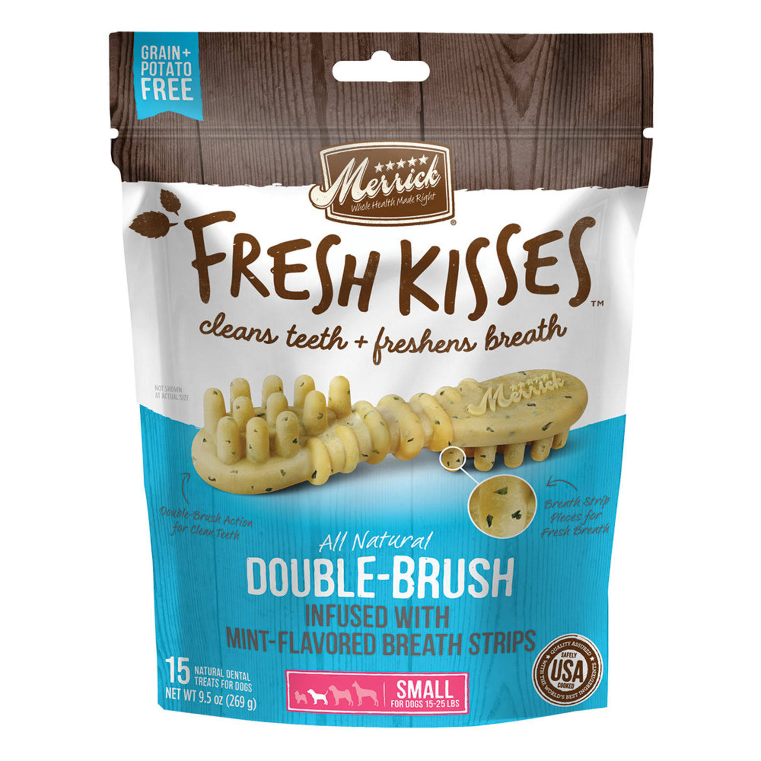 Merrick Fresh Kisses Mint-Flavored Small Double-brush Dental Dog Treats