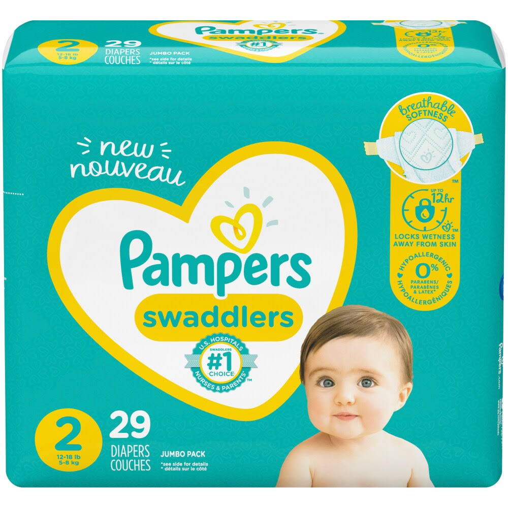 Pampers Swaddlers Diapers, 2 (12-18 lb), Jumbo Pack - 29 diapers