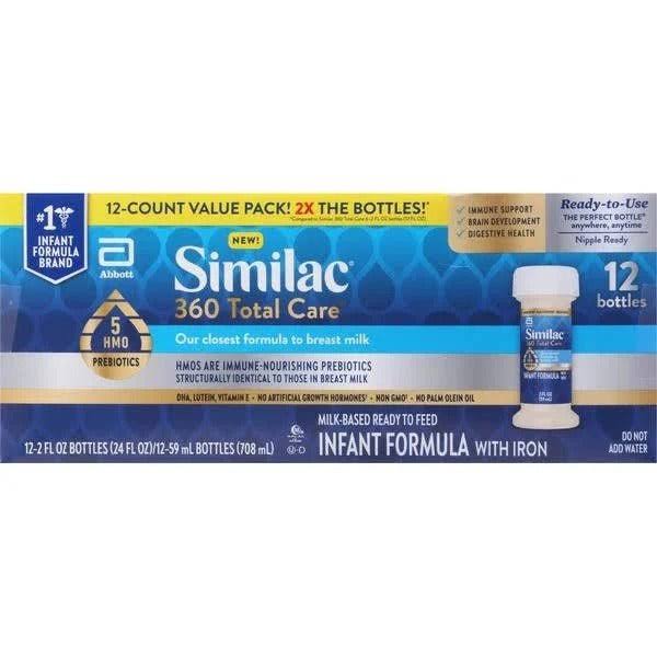 Similac 360 Total Care Infant Formula with Iron, Milk-Based - 12 pack, 2 fl oz bottles