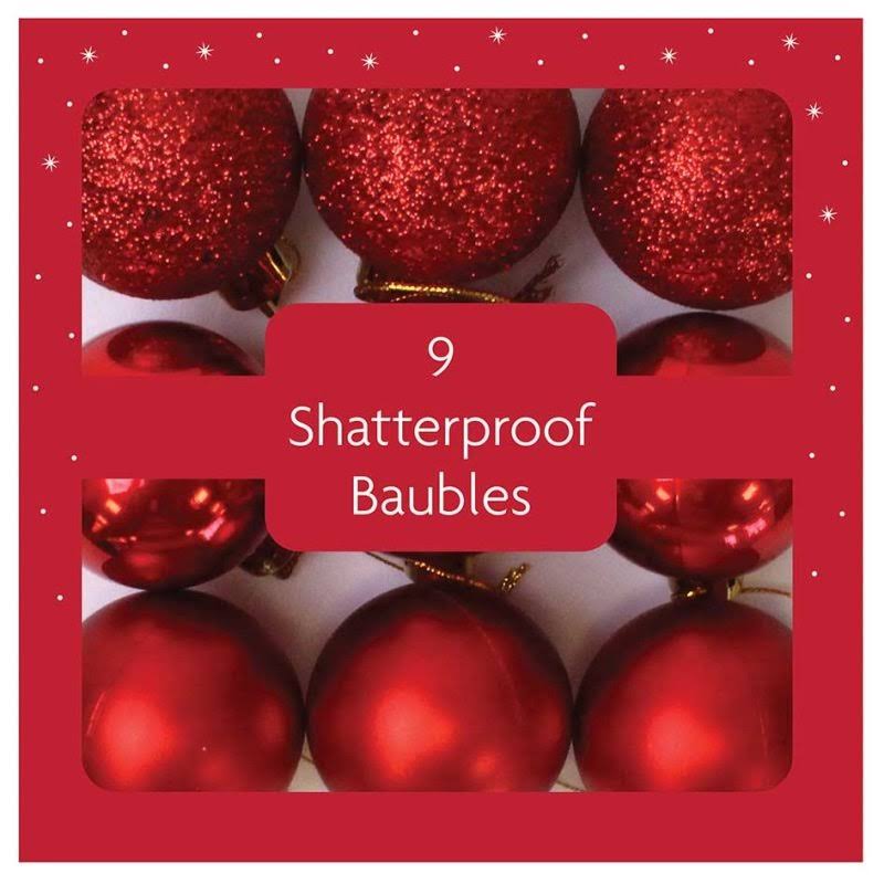 Festive Wonderland Christmas Shatterproof Baubles Red 9 Pack