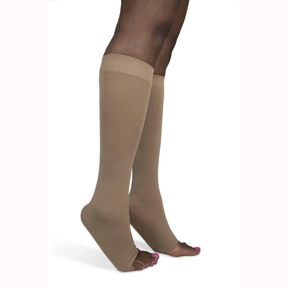 Sigvaris Soft Opaque Women's Knee High 30-40 mmHg, Open Toe / LL / Black