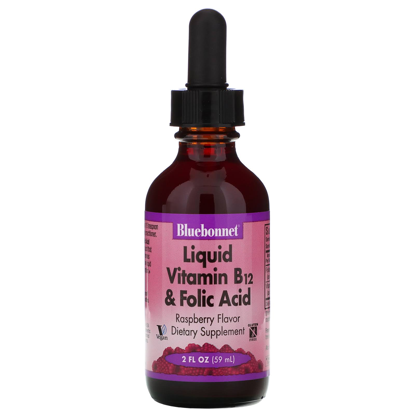 Bluebonnet Liquid Vitamin B-12 & Folic Acid Raspberry 2 fl oz