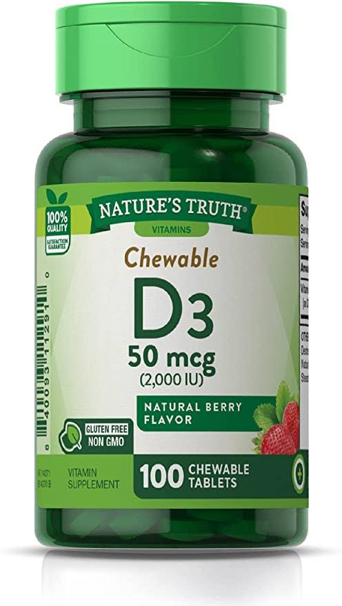 Natures Truth Vitamin D3, 50 mcg, Berry Flavor, Chewable Tablets - 100 tablets