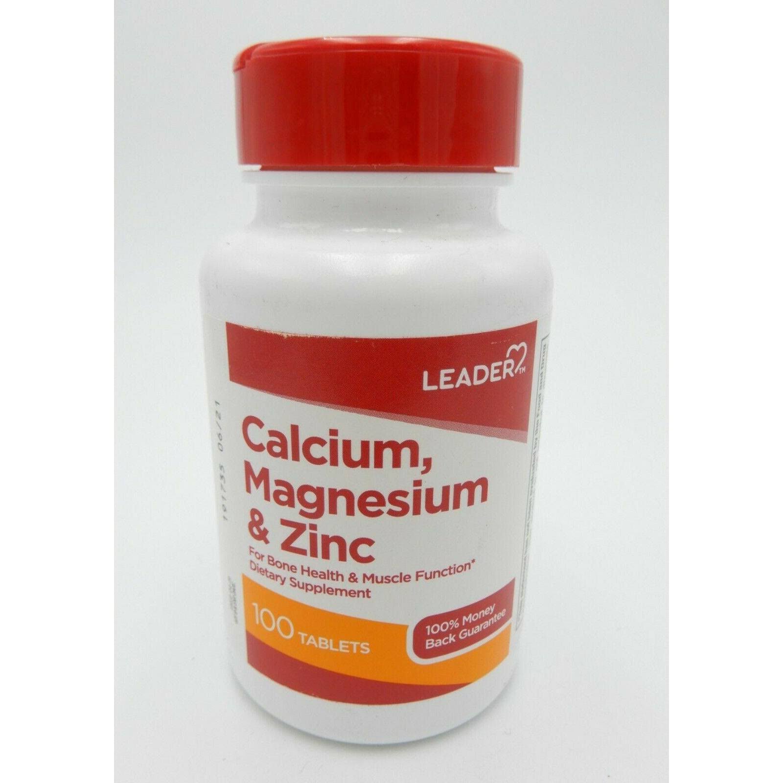 Leader Calcium, Magnesium & Zinc Dietary Supplement, 100 Tablets