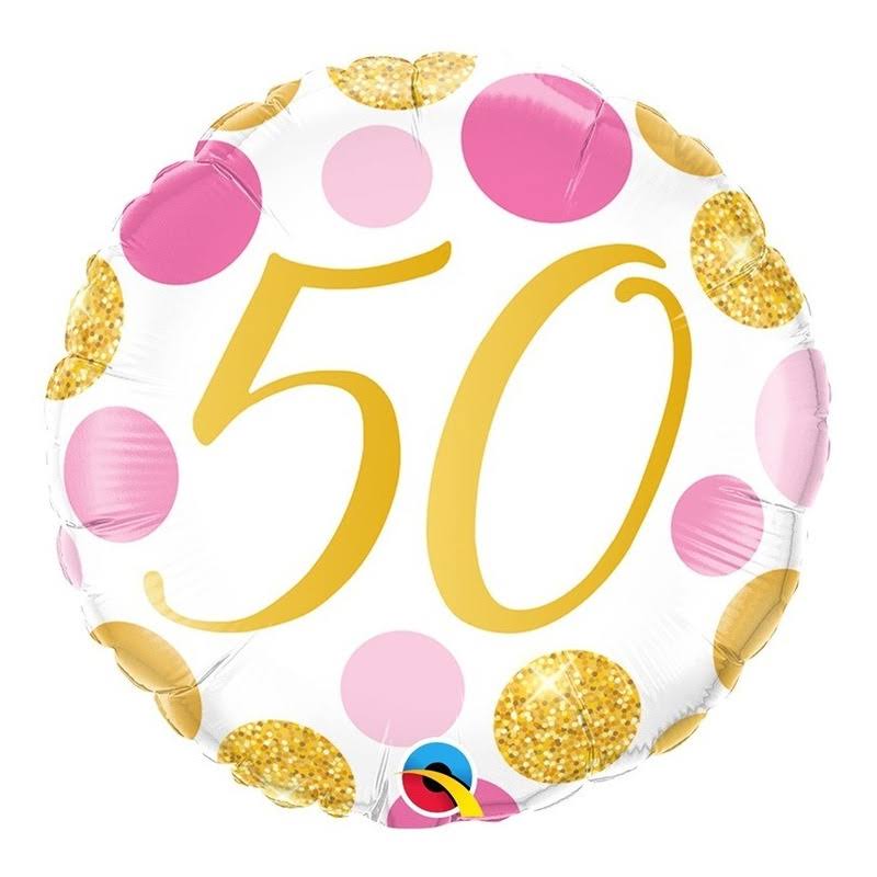 18" Foil - Birthday Balloon - 50th - Pink & Gold Dots