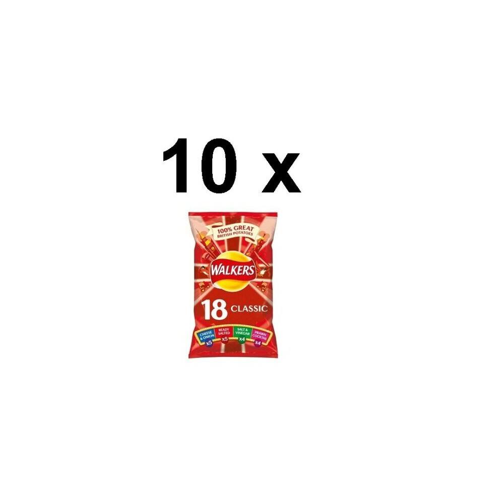 10 x Walkers Crisps Classic Variety Multipack 18pk 450g BBE 24/07/21