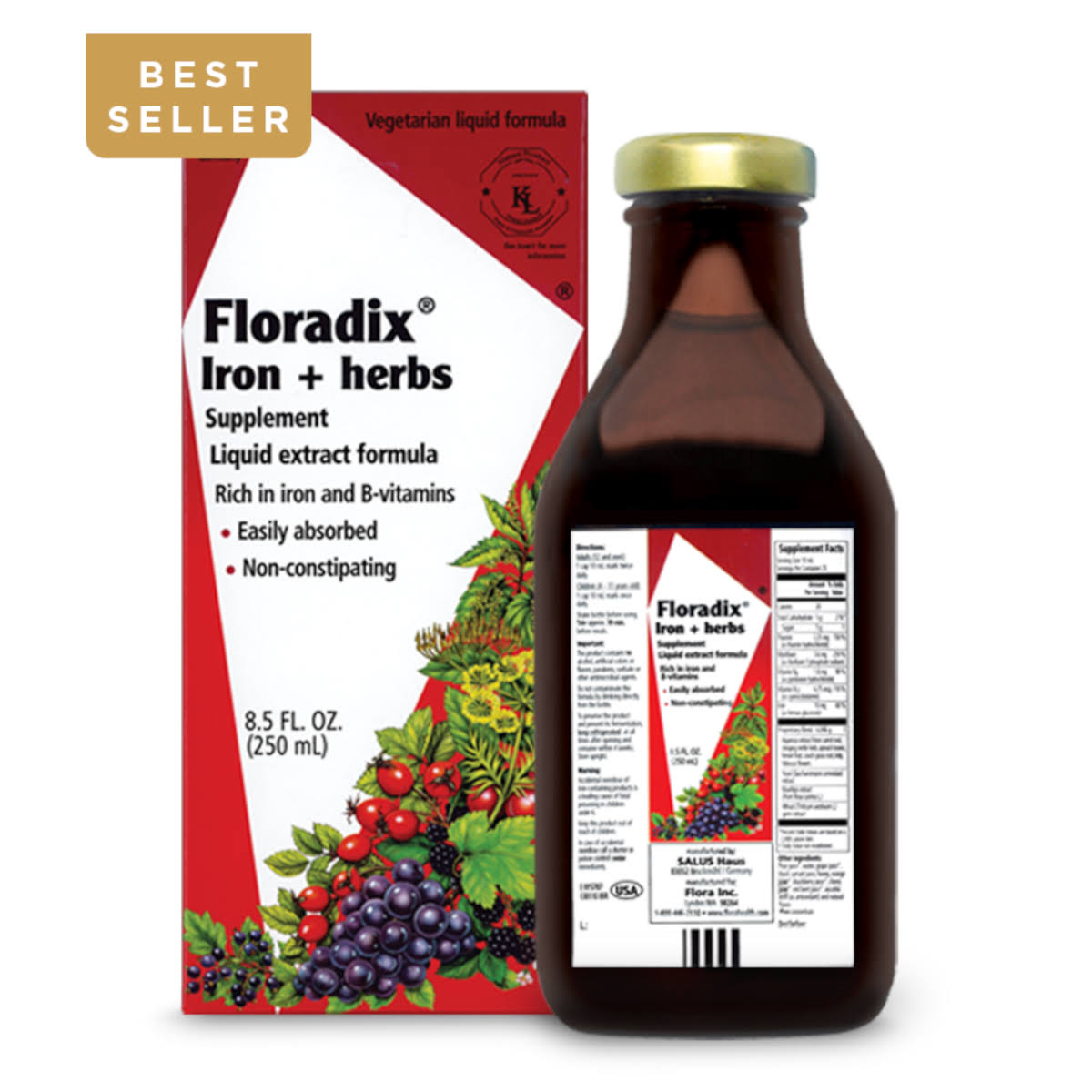 Floradix Iron Plus Herbs - Liquid Extract Formula, 250ml
