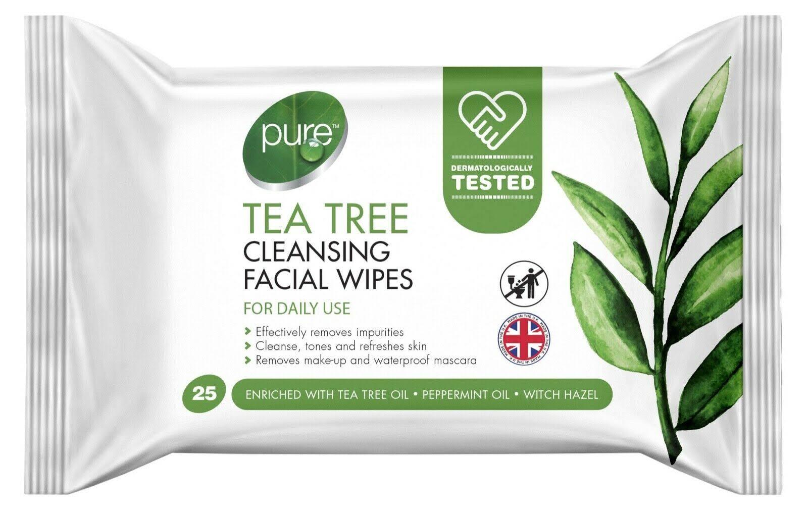Pure Tea Tree Cleansing Facial Wipes 25