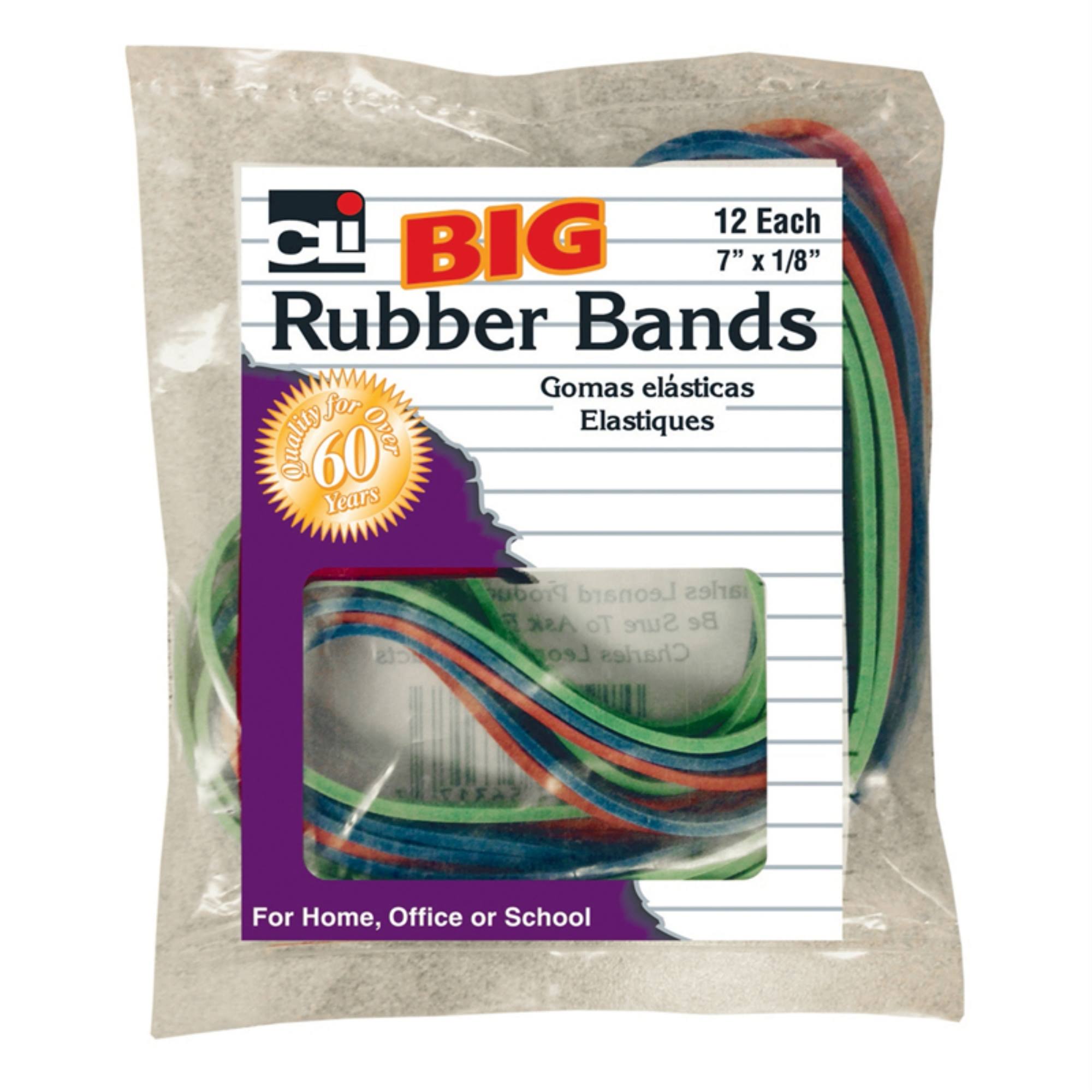 Charles Leonard Big Rubber Bands - 7" x 1/8", 12pk