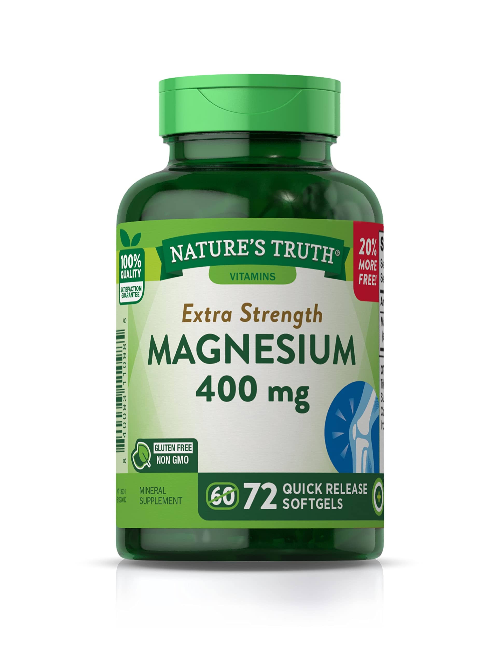 Nature's Truth Magnesium 400mg Softgel, 72 Count, Clear