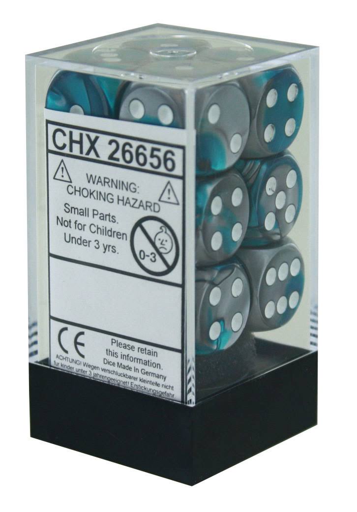 Chessex Gemini D6 Dice - Steal & Teal, 16mm, 12ct