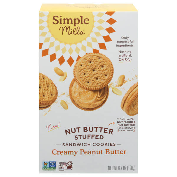 Simple Mills, Nut Butter Stuffed Sandwich Cookies, Creamy Peanut Butter, 6.7 oz (190 g)