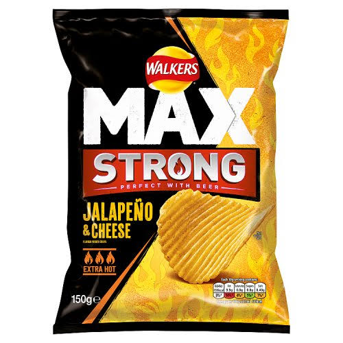 Walkers Max Strong Potato Crisps - Jalapeño and Cheese, 150g