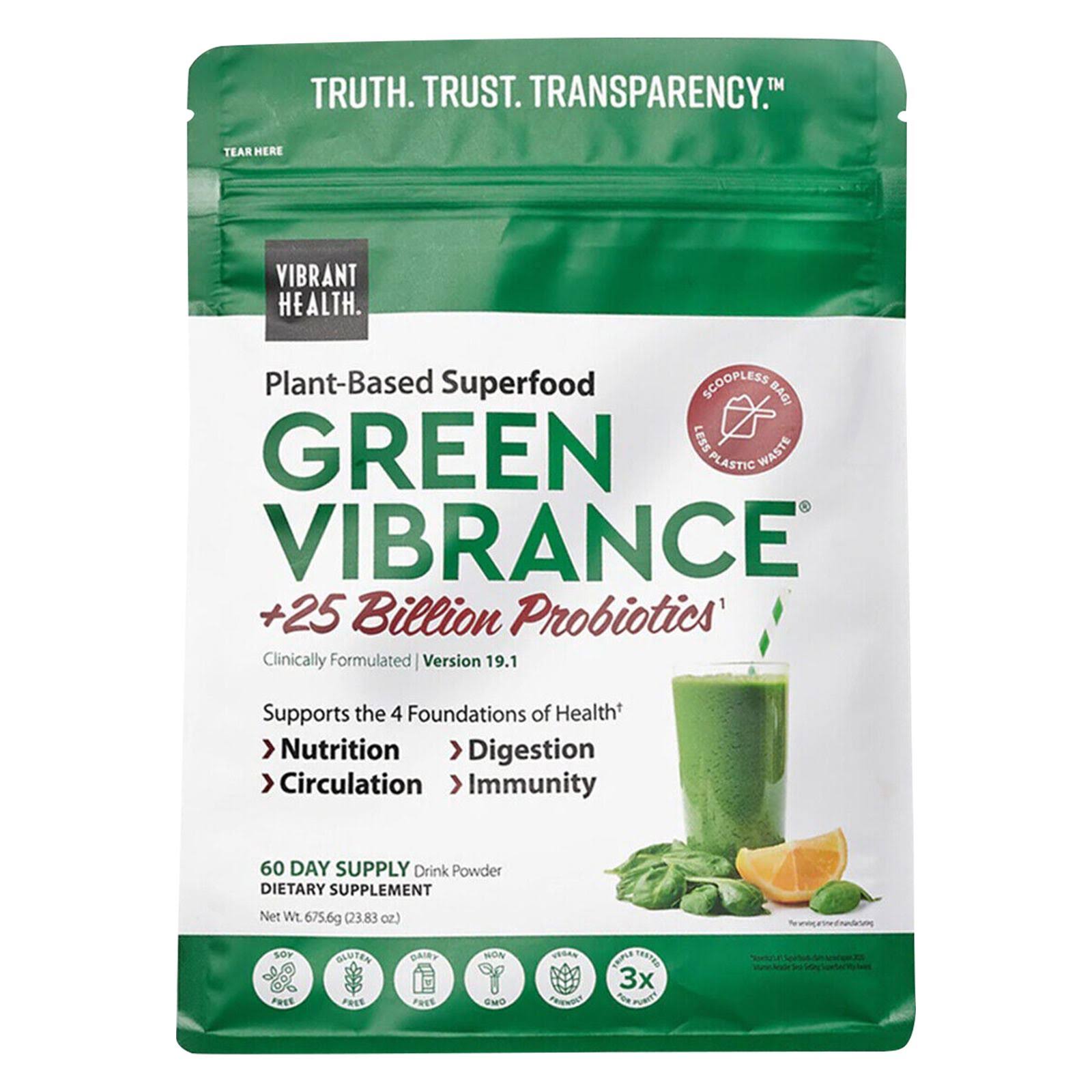 Vibrant Health Green Vibrance Pouch, Powder 60 Serving, 675.6g (23.83 oz.) 60% Less Plastic!