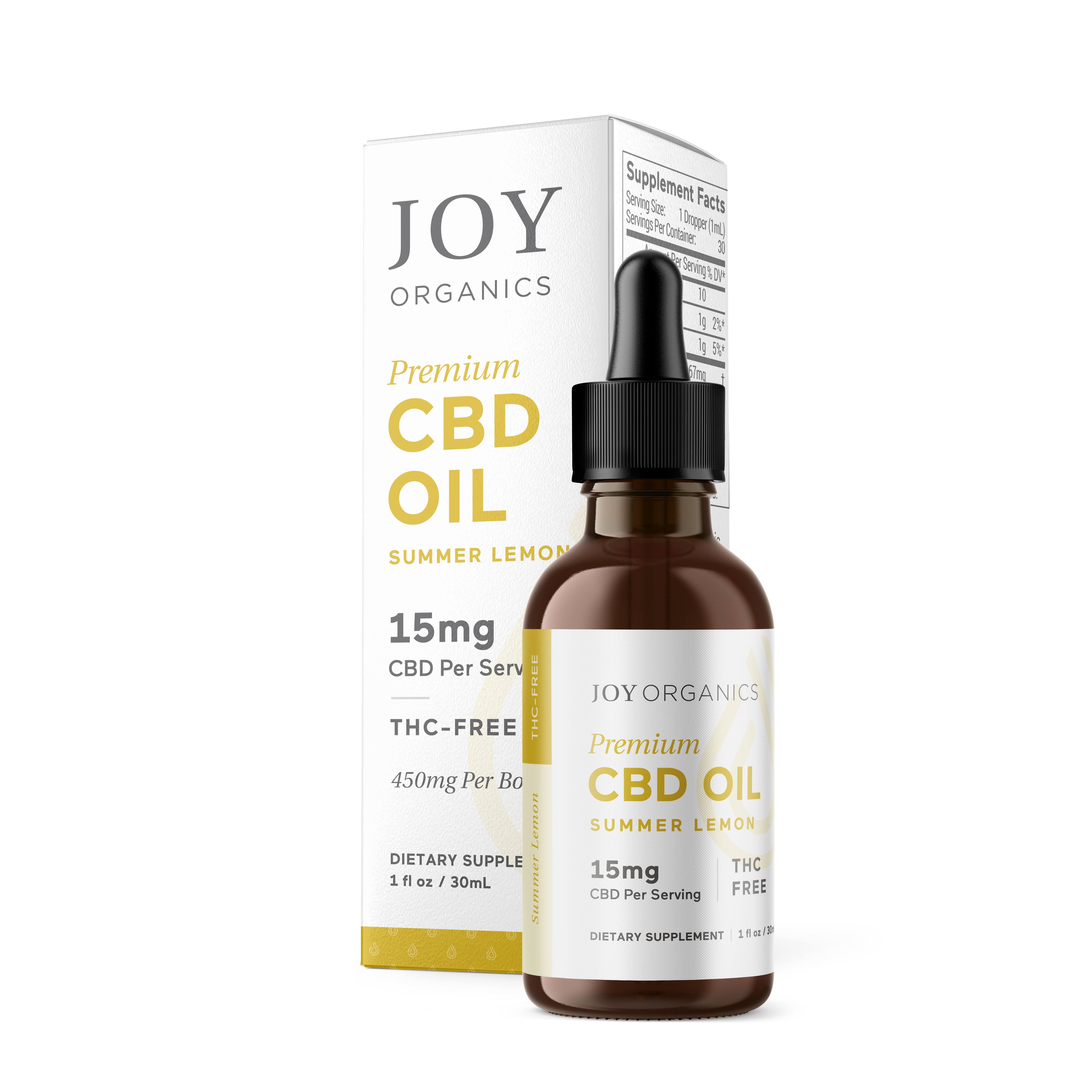 Joy Organics Premium CBD 15 mg Dietary Supplement Oil, Summer Lemon