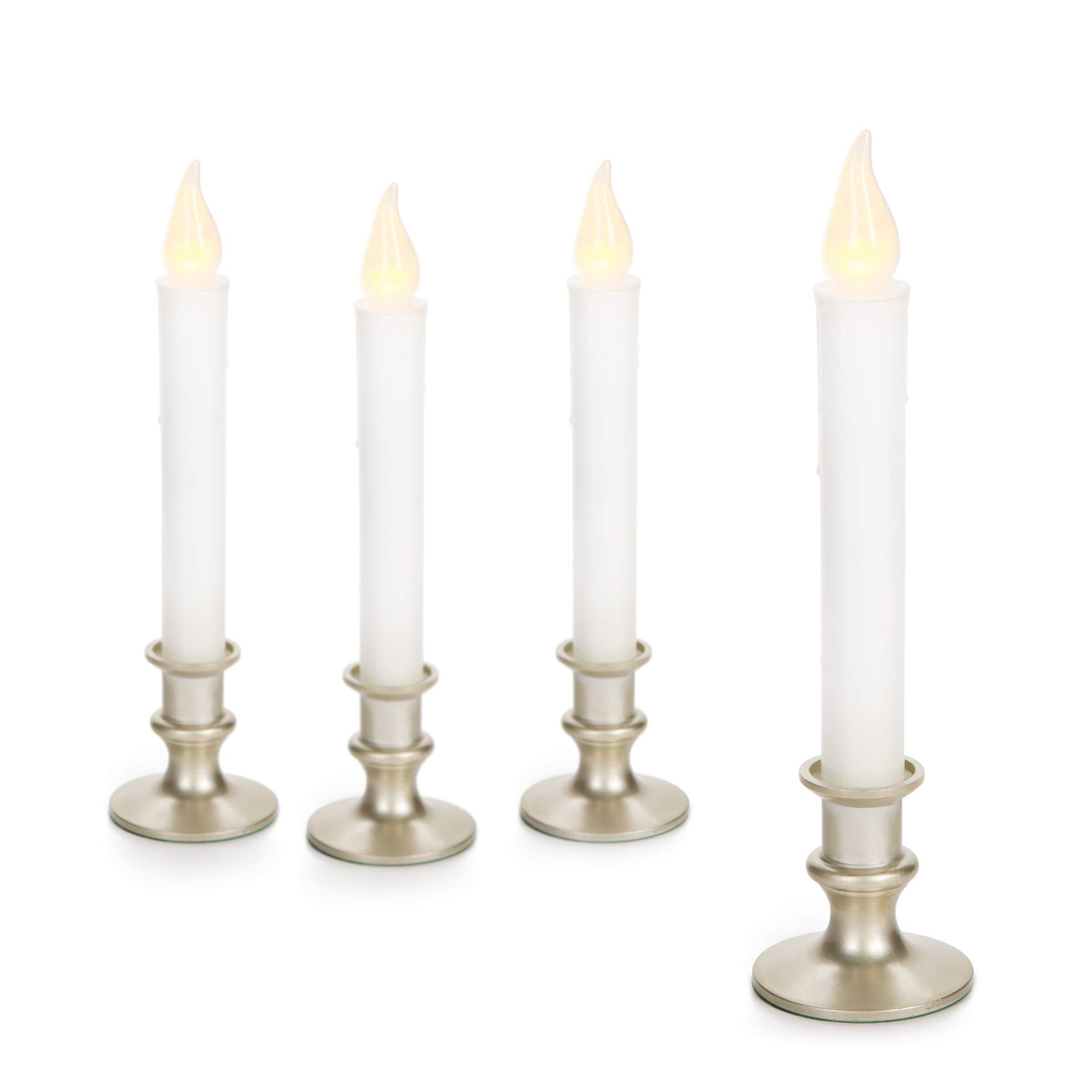 Darice 6205-54 Battery-Operated LED Pewter Base Candlesticks Candle Lamps with Remote - 5 Pieces