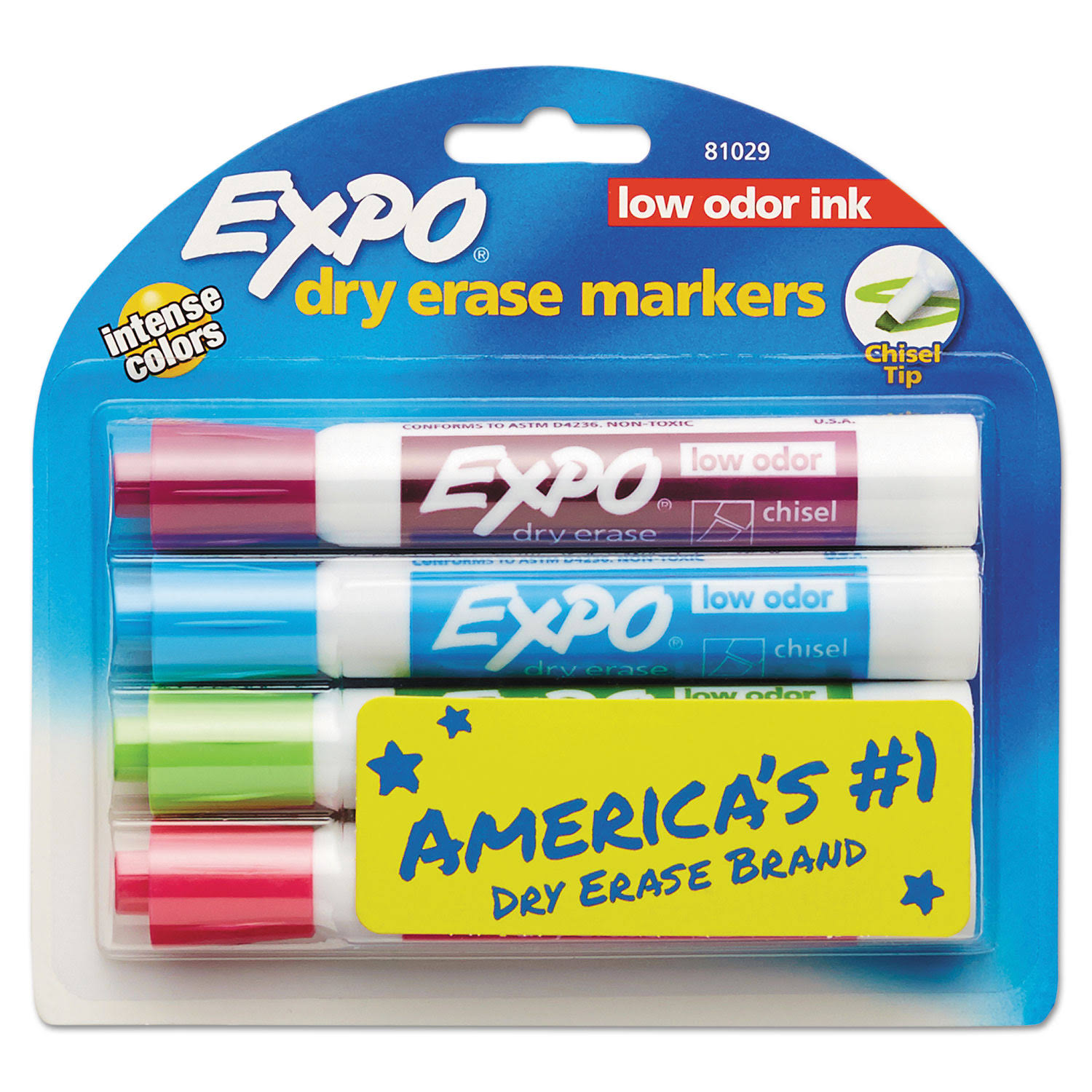 Expo Low Odor Dry Erase Marker - Chisel Tip, Classic Colors Assorted, 4pc