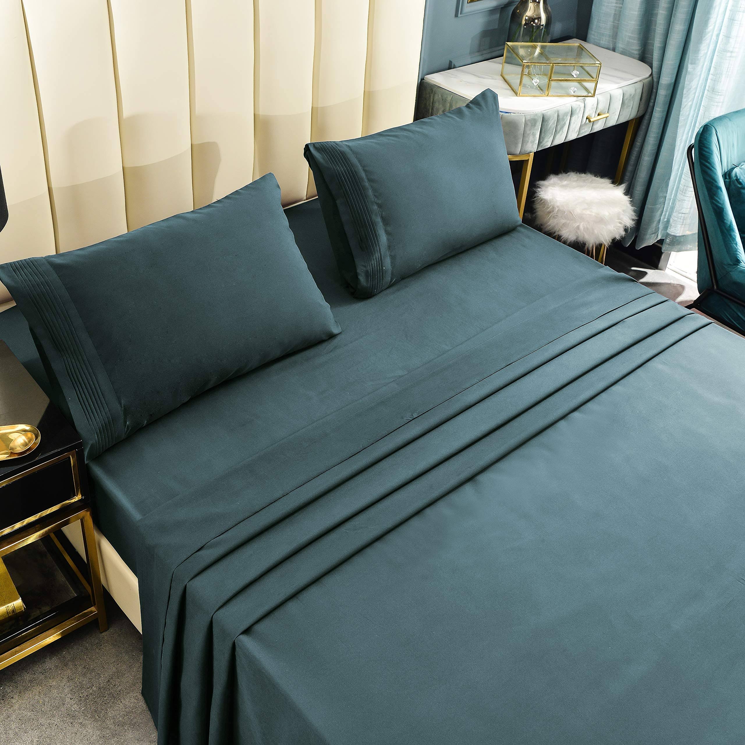 Luxury Pleated Lineup - 1800 Series Bed Sheet Set (Steel Blue, Queen)