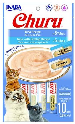 Inaba Churu Tuna & Tuna with Scallop Recipe Variety Creamy Cat Treat 10 PK