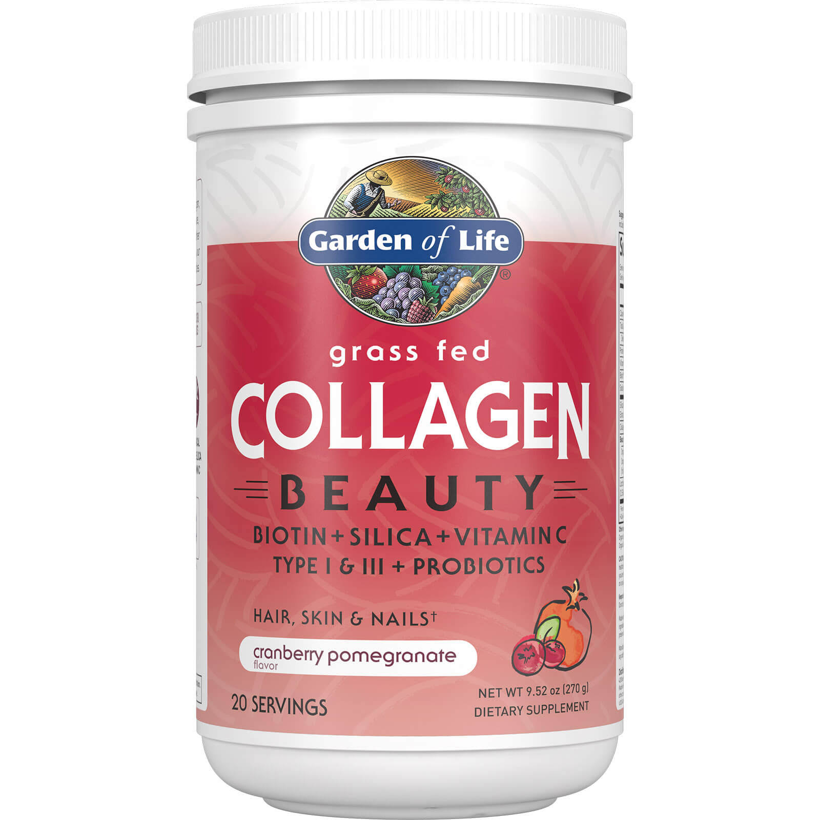 Garden of Life Collagen Beauty, Grass Fed Cranberry Pomegranate, 270g