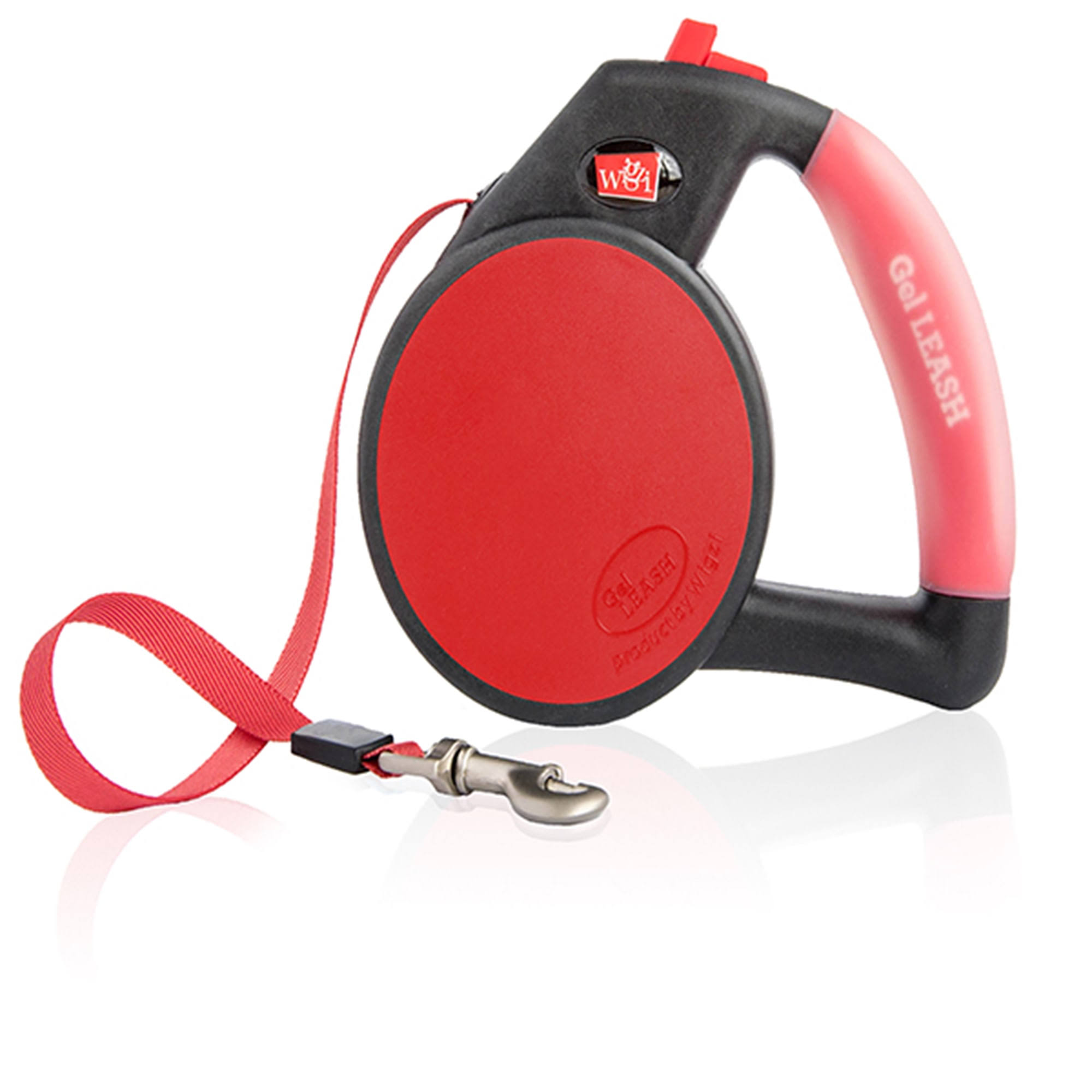 Wigzi Gel Retractable Dog Leash - Red, Large, for Dogs up to 110lbs