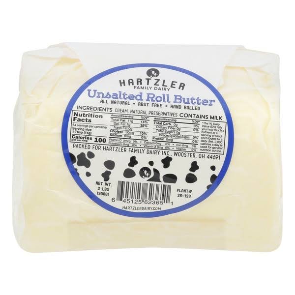 Hartzler Family Dairy Roll Butter, Unsalted - 2 lbs (908 g)