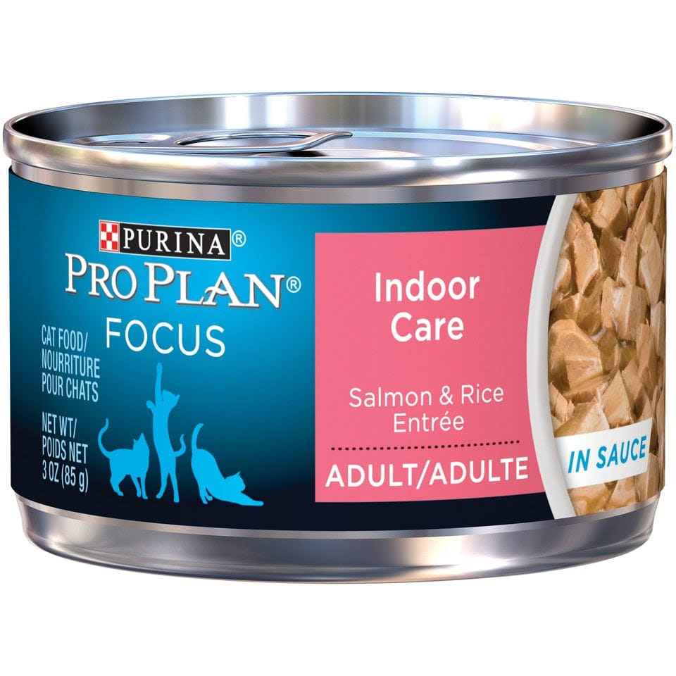 Purina Pro Plan Focus Adult Indoor Care Salmon & Rice Entree in Sauce Canned Cat Food (24) 3 oz. Cans