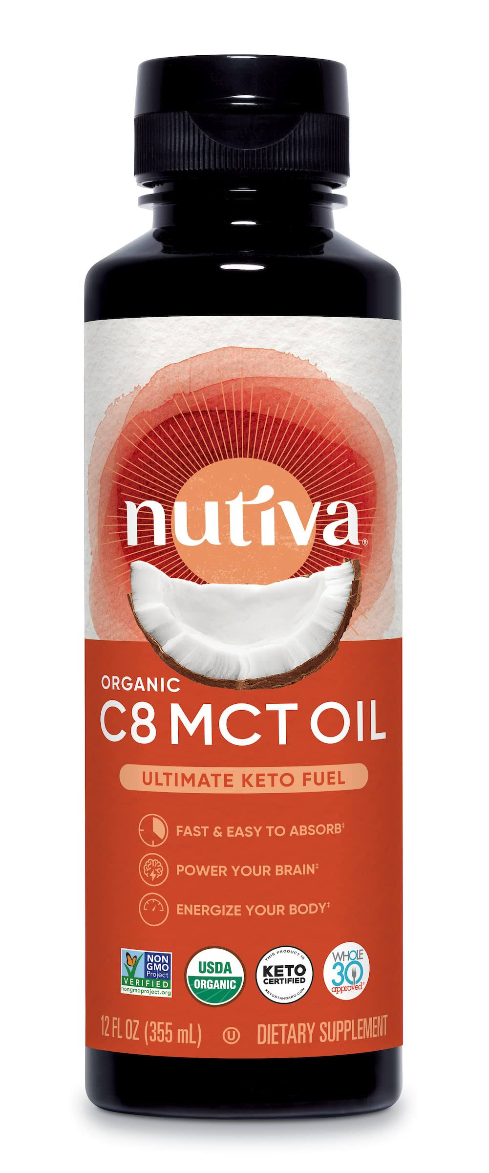 Nutiva MCT Oil, C8, Organic - 12 fl oz