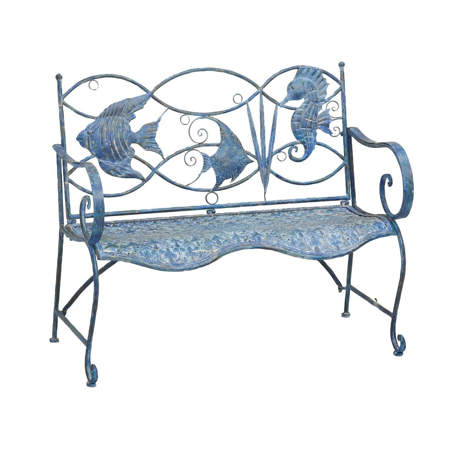 Evergreen Blue Fish Metal Bench One-Size