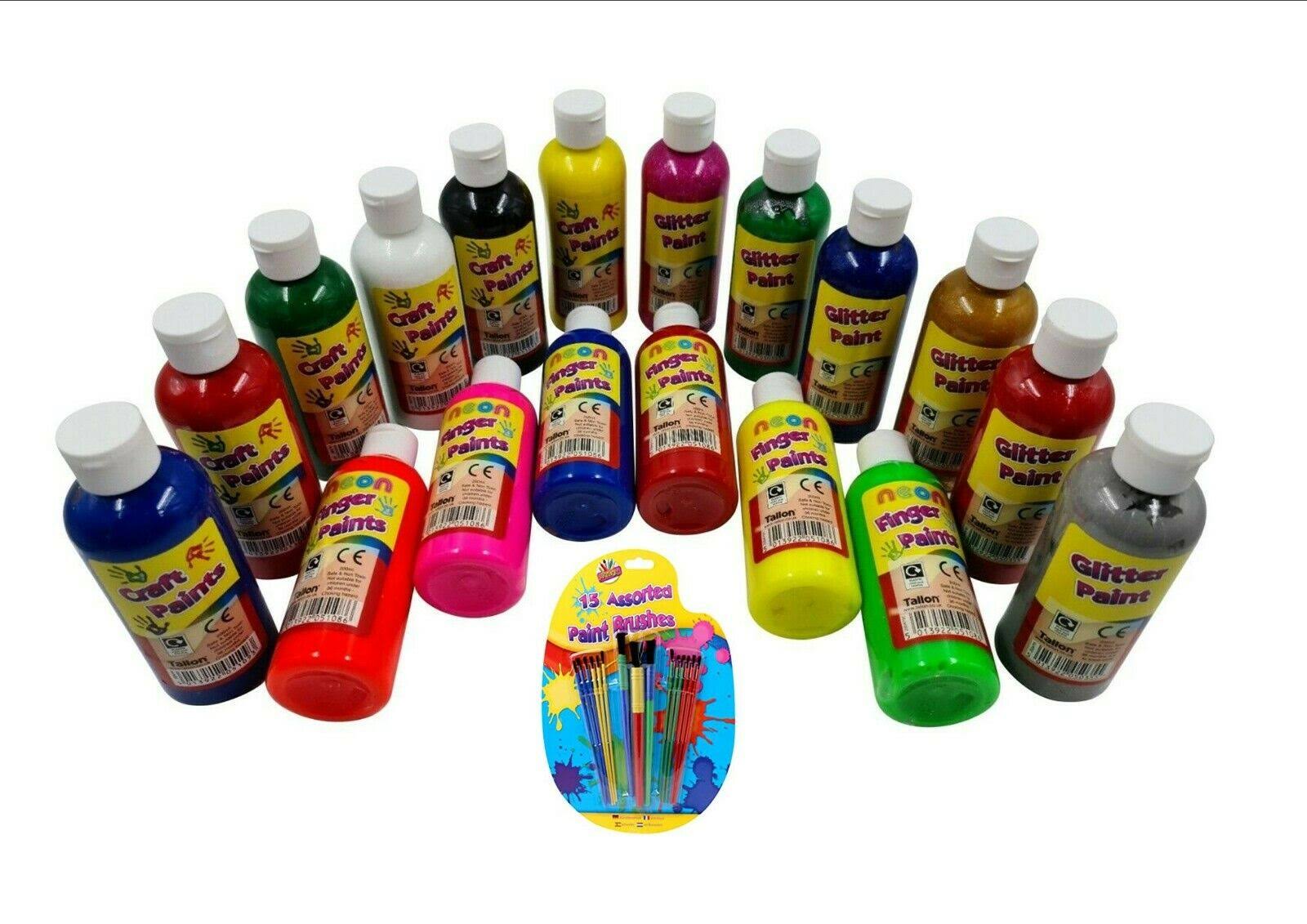 6 x Neon Bright Finger Paint Tubs Bottle Kids Easy Wash