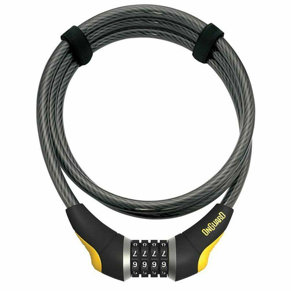 OnGuard Akita Resettable Combo Cable Lock - 6' X 10mm, Gray, Black and Yellow