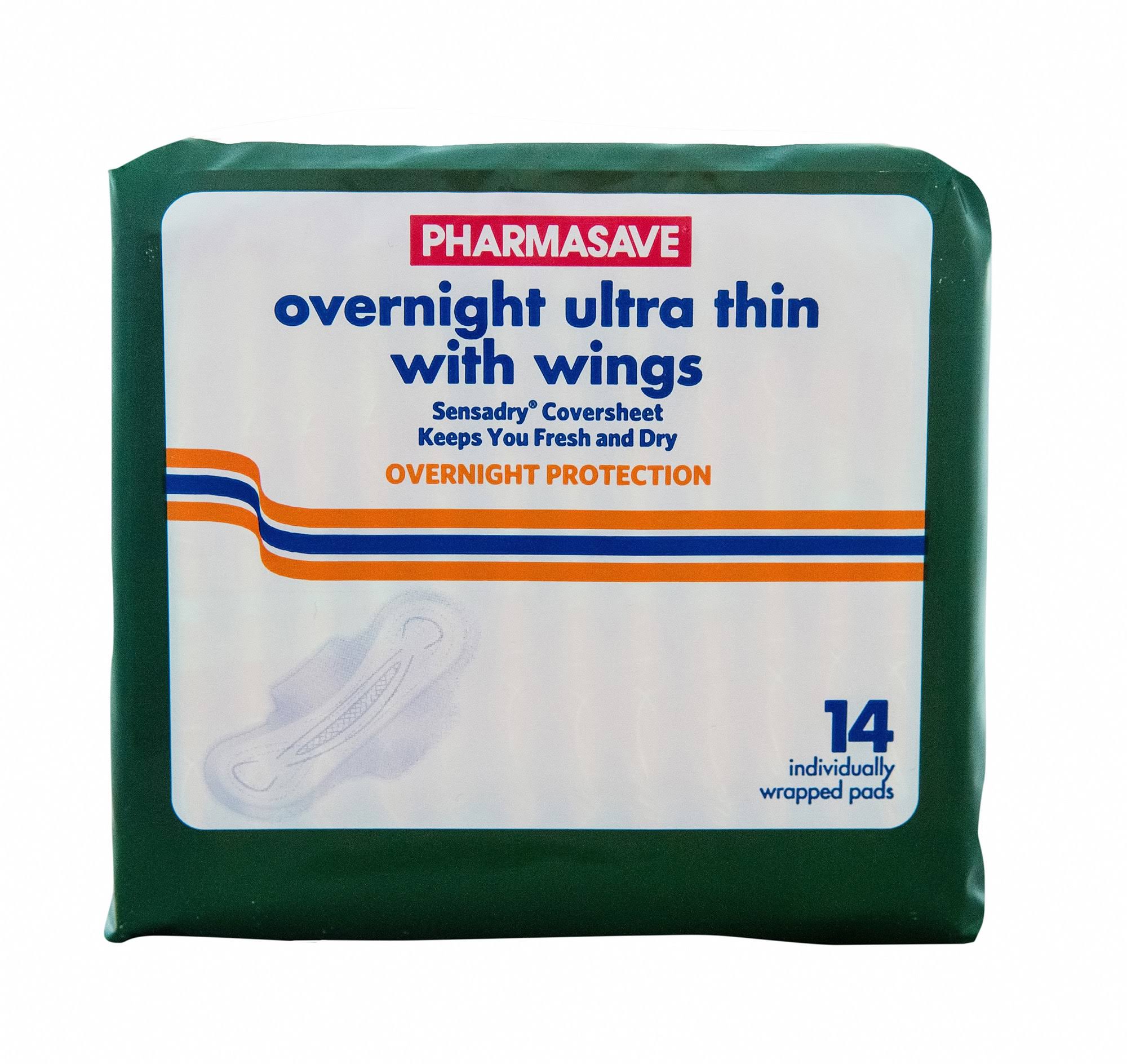 PHARMASAVE ULTRA THIN PAD - OVERNIGHT W/WINGS 14S